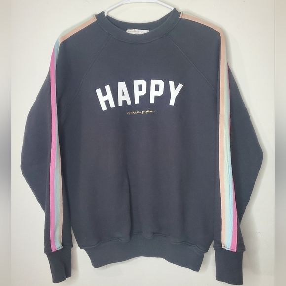 Spiritual Gangster Happy Spellout Sweater Size Small Colorful Arm Striping - Picture 3 of 12